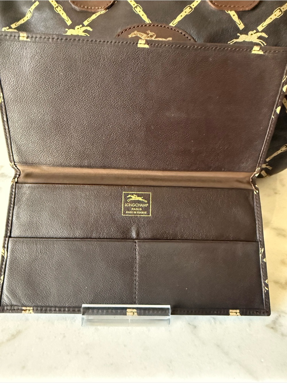 Vintage Longchamp Brown and Gold Monogram Satchel Bag with Long Wallet-GUC!! - Picture 12 of 15